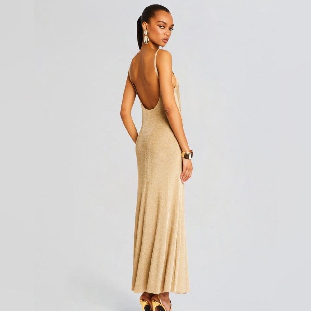 SER.O.YA MABELINE METALLIC KNIT GOWN Size XS